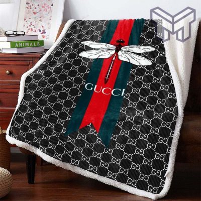 Dragonfly Gucci Fashion Luxury Brand Premium Blanket Fleece Living Room Luxury Blanket For Home