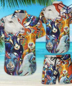 Goat Hawaiian Shirt Colorful Goat Faces Button Down Shirt Beach Themed Presents