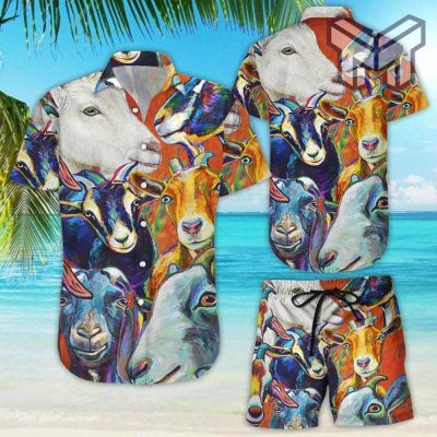 Goat Hawaiian Shirt Colorful Goat Faces Button Down Shirt Beach Themed Presents