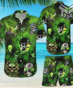 Green Skull Shirt Green Funny Skull Wearing Hat Printed Hawaii Shirt Skull Gift Ideas