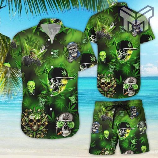 Green Skull Shirt Green Funny Skull Wearing Hat Printed Hawaii Shirt Skull Gift Ideas