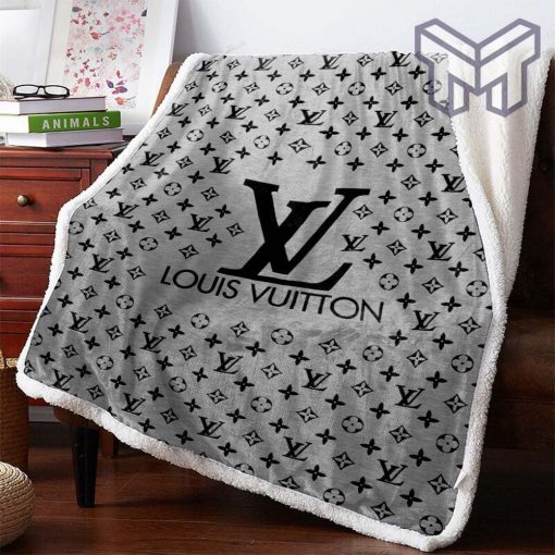 Grey Louis Vuitton Logo Fashion Luxury Brand Premium Blanket Fleece Living Room Luxury Blanket For Home