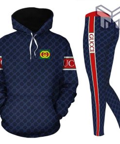 Gucci 3d blue red stripe full print hoodie and leggings set hot 2023