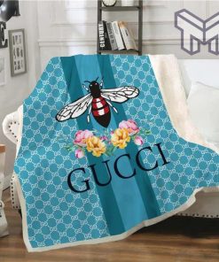 Gucci bee flower blue fashion luxury brand fleece blanket comfortable blanket