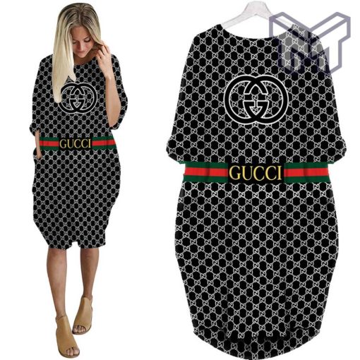 Gucci black monogram batwing pocket dress luxury brand clothing clothes outfit for women hot 2023