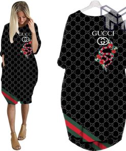 Gucci black snake batwing pocket dress luxury brand clothing clothes outfit for women hot 2023