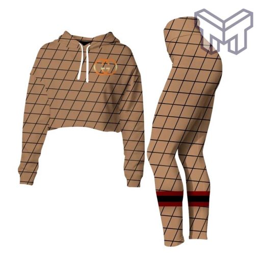 Gucci brown croptop hoodie leggings for women luxury brand clothing clothes outfit hot 2023