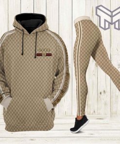 Gucci brown stripe all over print hoodie leggings set gucci gift hot 2023