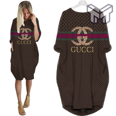 Gucci brown stripe batwing pocket dress luxury brand clothing clothes outfit for women hot 2023