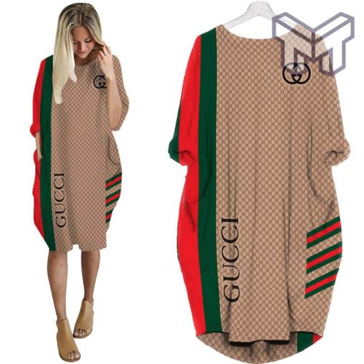 Gucci brown stripe batwing pocket dress luxury brand clothing clothes outfit for women hot 2023 Type01