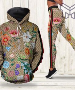 Gucci floral pattern 3d all over print hoodie leggings set hot 2023