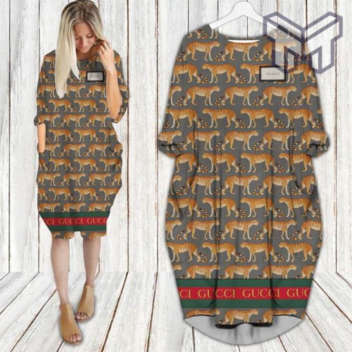 Gucci leopard batwing pocket dress luxury brand clothing clothes outfit for women hot 2023