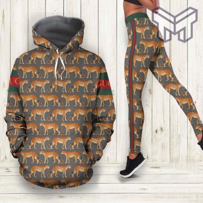 Gucci leopard pattern all over print hoodie leggings set hot 2023