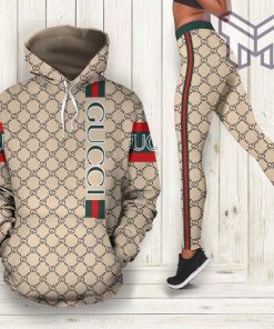 Gucci red and green stripe all over print hoodie and leggings set hot 2023