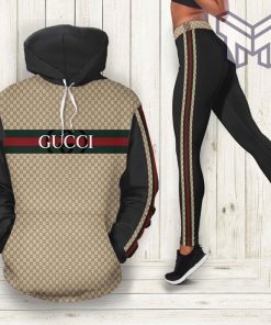 Gucci red green stripe all over print hoodie leggings set gucci gift hot 2023