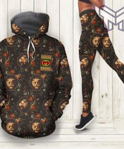 Gucci tiger floral black all over print hoodie leggings set hot 2023