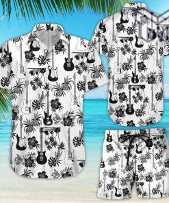 Guitar Hawaiian Shirt Black Electric Guitar And Pineapple Pattern White Hawaii Shirt Gifts For Guitar Players