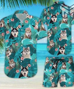 Husky Hawaiian Shirt Floral Tropical Husky Button Down Shirt Gifts For Dog Owners