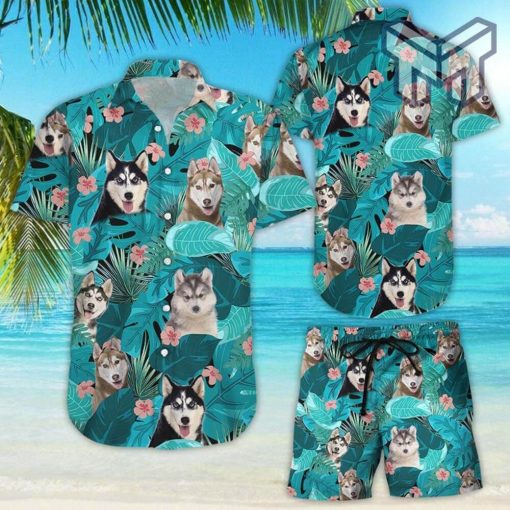 Husky Hawaiian Shirt Floral Tropical Husky Button Down Shirt Gifts For Dog Owners