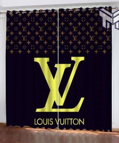 Louis Vuiton Black Banner Golden Luxury Brand Window Curtain For Living Room, Luxury Curtain Bedroom For Home Decoration