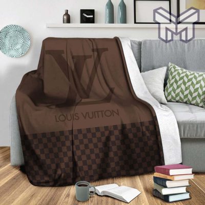 Louis Vuitton Brown Logo Fashion Luxury Brand Premium Blanket Fleece Living Room Luxury Blanket For Home