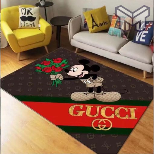 Louis Vuitton Gucci Mickey Luxury Fashion Luxury Brand Premium Rug Carpet For Living Room Home Decoration