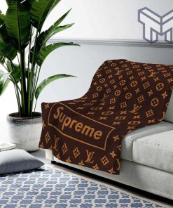 Louis Vuitton Supreme Brown Logo Fashion Luxury Brand Premium Blanket Fleece Living Room Luxury Blanket For Home