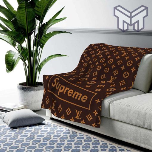 Louis Vuitton Supreme Brown Logo Fashion Luxury Brand Premium Blanket Fleece Living Room Luxury Blanket For Home
