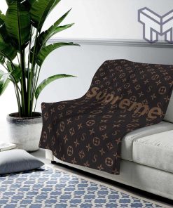 Louis Vuitton Supreme Brown Logo Fashion Luxury Brand Premium Blanket Fleece