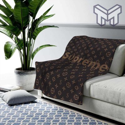 Louis Vuitton Supreme Brown Logo Fashion Luxury Brand Premium Blanket Fleece 