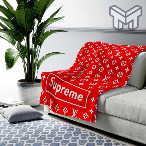 Louis Vuitton Supreme Logo Fashion Luxury Brand Premium Blanket Fleece Living Room Luxury Blanket For Home