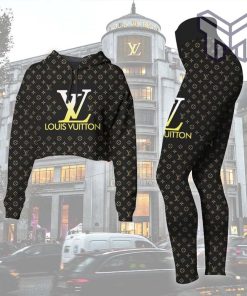 Louis vuitton black croptop hoodie leggings for women luxury brand lv clothing clothes outfit hot 2023
