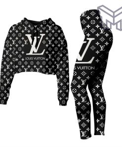 Louis vuitton black croptop hoodie leggings for women luxury brand lv clothing clothes outfit hot 2023 Type01