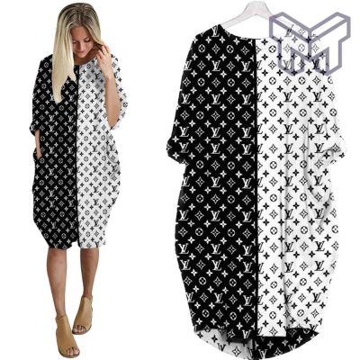 Louis vuitton black white batwing pocket dress lv luxury brand clothing clothes outfit for women hot 2023