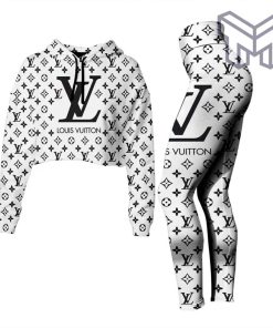 Louis vuitton black white croptop hoodie leggings for women luxury brand lv clothing clothes outfit hot 2023
