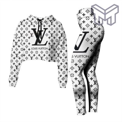 Louis vuitton black white croptop hoodie leggings for women luxury brand lv clothing clothes outfit hot 2023
