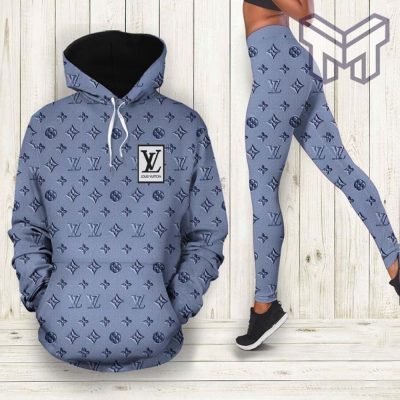 Louis vuitton blue 3d hoodie leggings set lv gift hot 2023