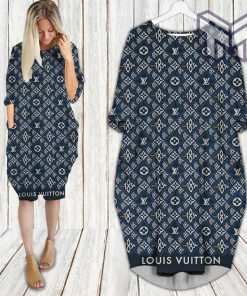 Louis vuitton blue batwing pocket dress lv luxury brand clothing clothes outfit for women hot 2023