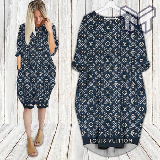 Louis vuitton blue batwing pocket dress lv luxury brand clothing clothes outfit for women hot 2023