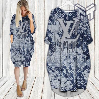 Louis vuitton blue batwing pocket dress lv luxury brand clothing clothes outfit for women hot 2023 Type01