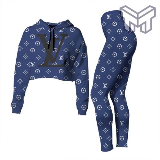 Louis vuitton blue croptop hoodie leggings for women luxury brand lv clothing clothes outfit hot 2023