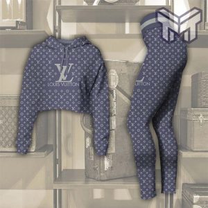 HOT Louis Vuitton Luxury Brand Brown Crop Top Hoodie Legging