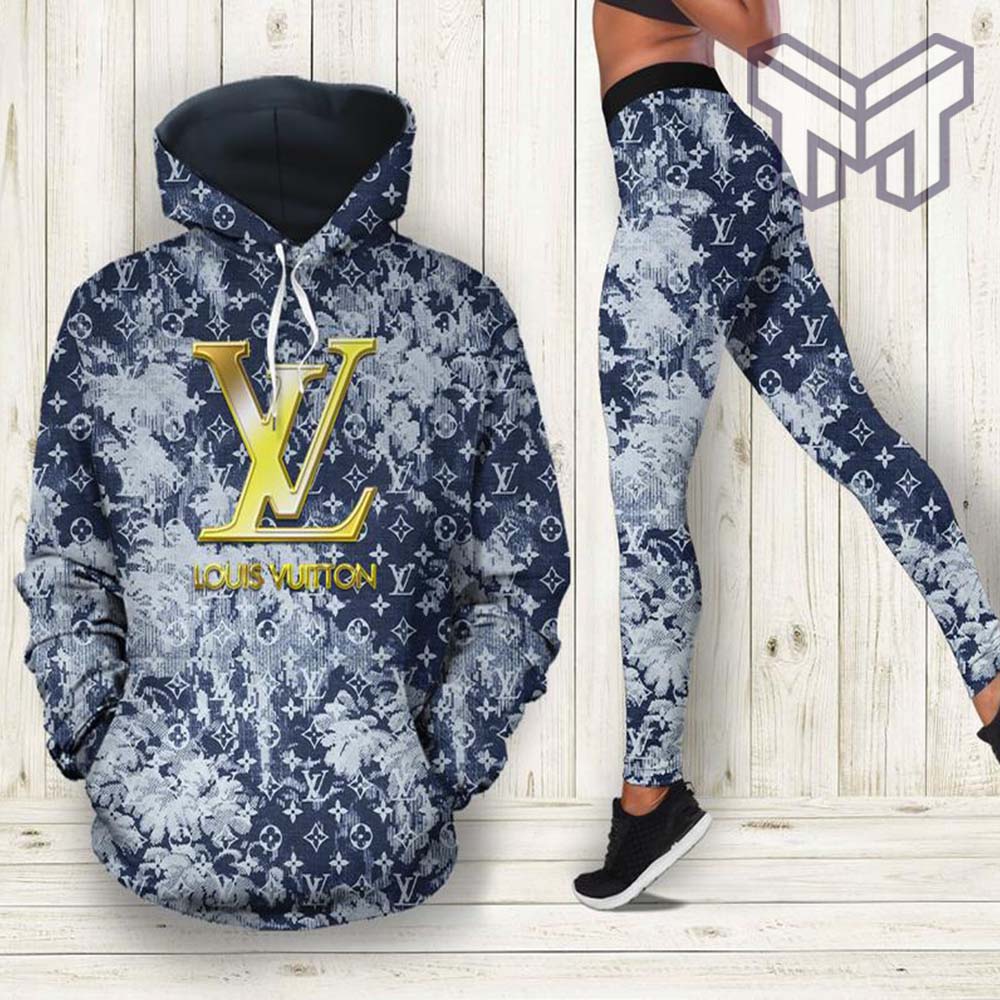 Louis vuitton blue hoodie leggings luxury brand lv clothing clothes outfit  for women 114 hcst