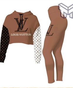 Louis vuitton brown croptop hoodie leggings for women luxury brand lv clothing clothes outfit hot 2023