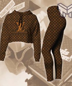 Louis vuitton brown croptop hoodie leggings for women luxury brand lv clothing clothes outfit hot 2023 Type01