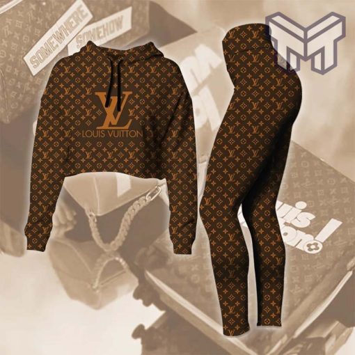 Louis vuitton brown croptop hoodie leggings for women luxury brand lv clothing clothes outfit hot 2023 Type01