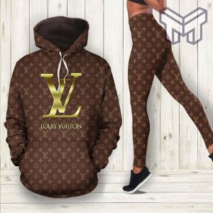 Louis Vuitton Brown Logo Monogram Black Fleece Hoodie, Pants