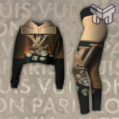 Louis vuitton diamond croptop hoodie leggings for women luxury brand lv clothing clothes outfit hot 2023