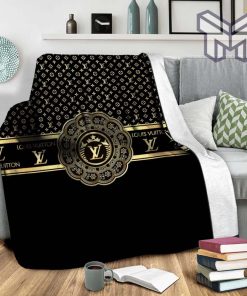 Louis vuitton golden logo pattern luxury brand premium quilt blanket fleece hot 2023 for home decor