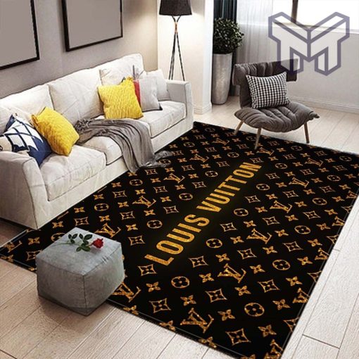 Louis vuitton golden new fashion area rug carpet living room rug us gift decor